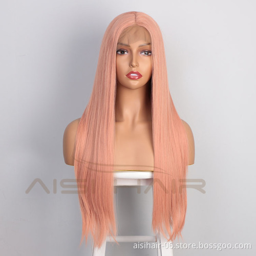 Aisi Hair Cosplay Long Silky Straight Pink Wig Natural Straight Swiss Lace Wig Middle Part Lace Frontal Wigs For Black Women
